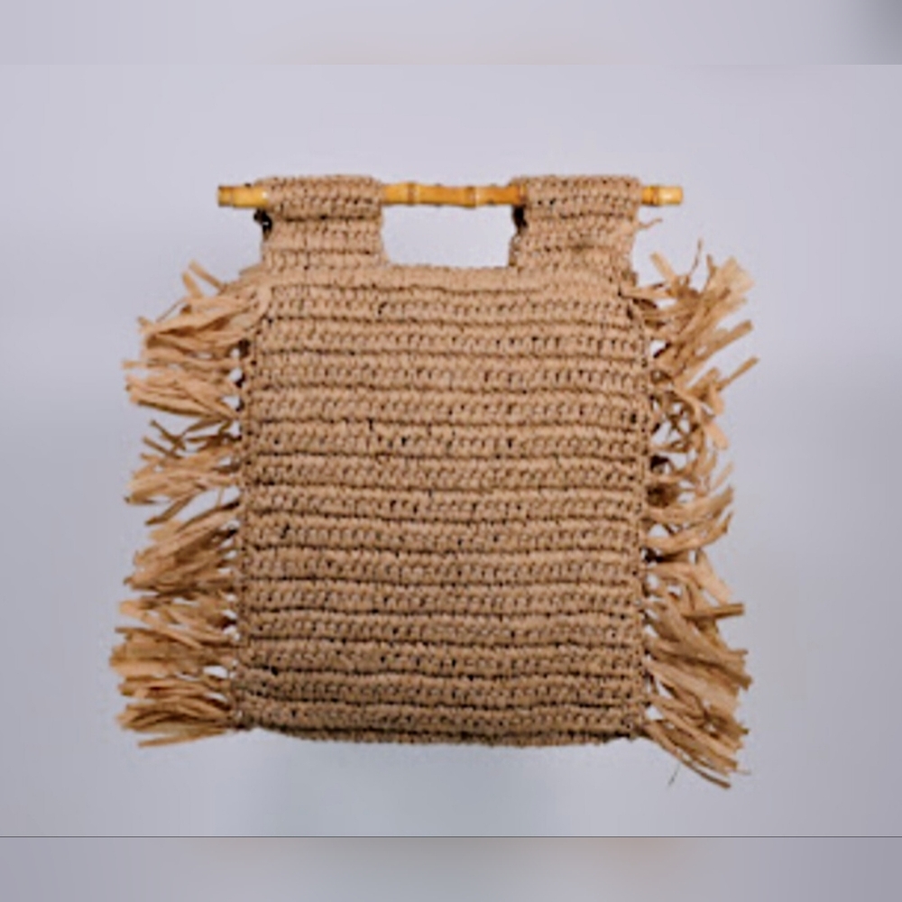 Melie Bianco Casey Natural Straw Tote w/ Bamboo Handles & Fringe | NWT